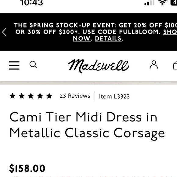 Madewell Cami Tier Midi Dress in Metallic Classic Corsage Floral Print Size 2 - Picture 11 of 12
